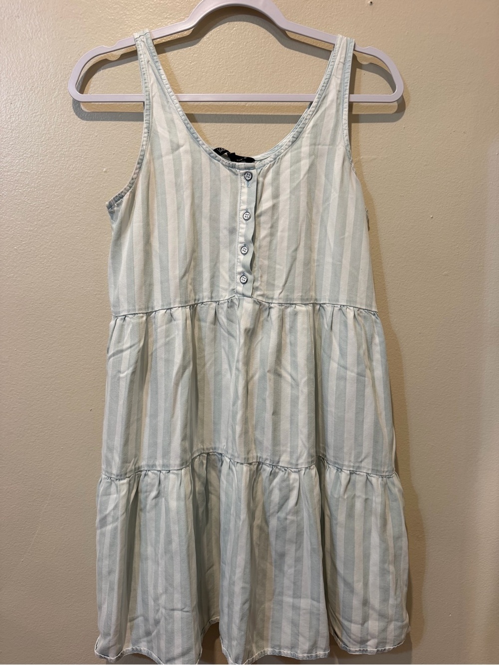 Velvet Heart Light Blue & White Striped Tiered Button-Front Mini Dress